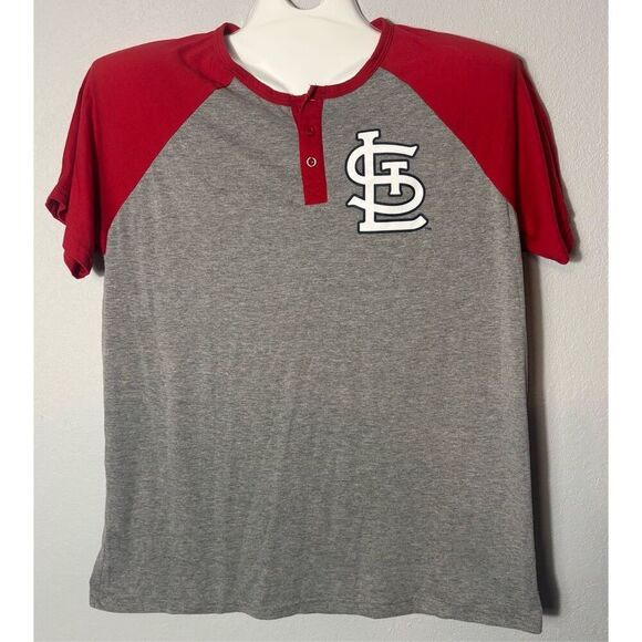 St. Louis Cardinals Raglan Henley T-Shirt XL Red Gray MLB Fan Apparel Cotton - Picture 1 of 7